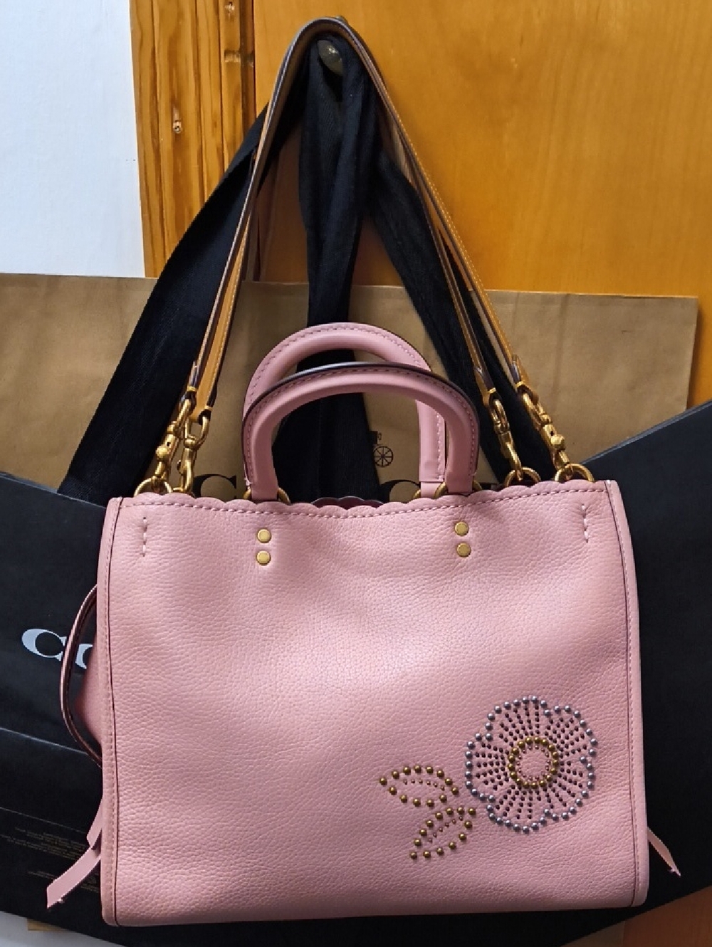 Coach ☆1941☆ Rogue 31 In Peony Pink W Snakeskin Tea Roses & Rivets No. 26890 - Picture 7 of 16